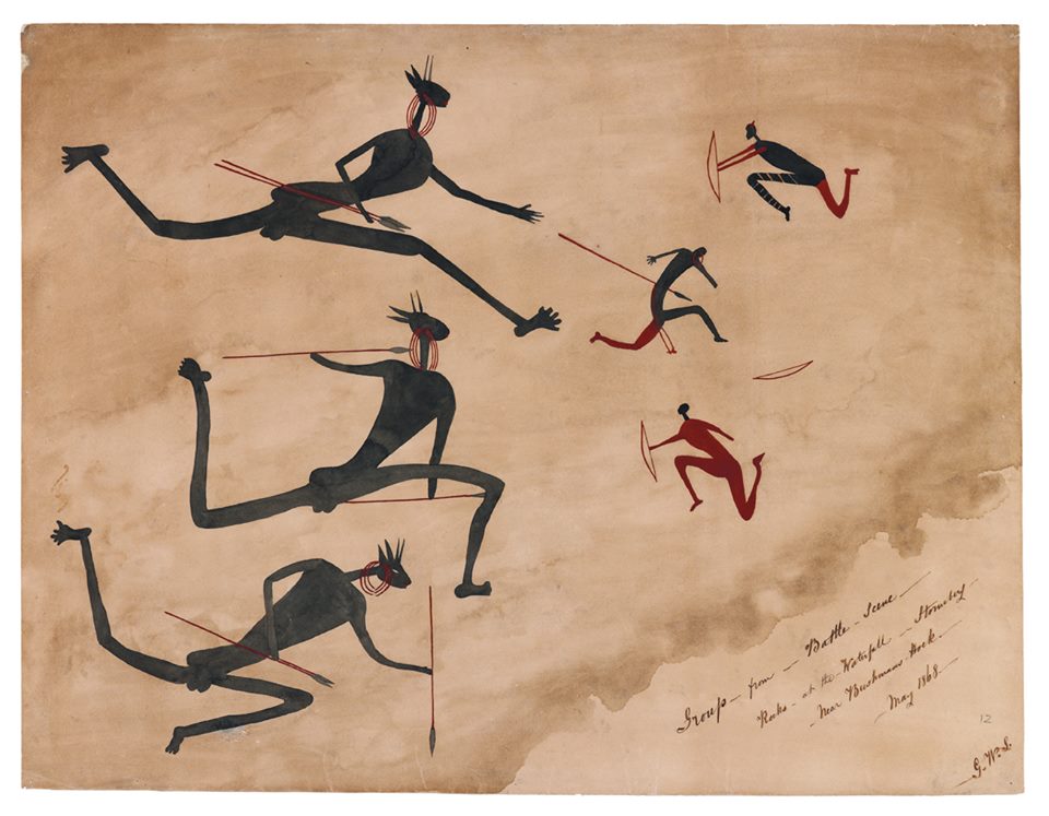 Photo- San Hunter Battle Scene from rock art colour